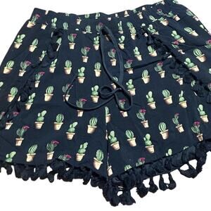 Umgee Black High Waist Shorts with Pom-Pom Trim